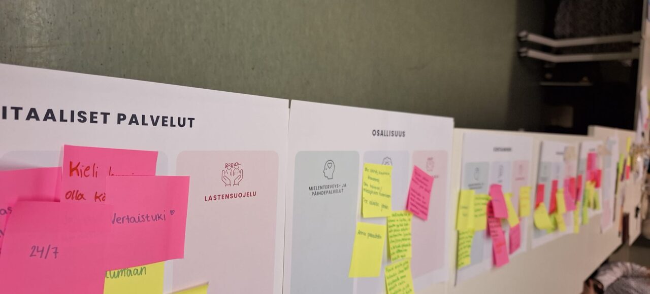 Kuvassa nuorten ajatuksia post it-lapuilla.